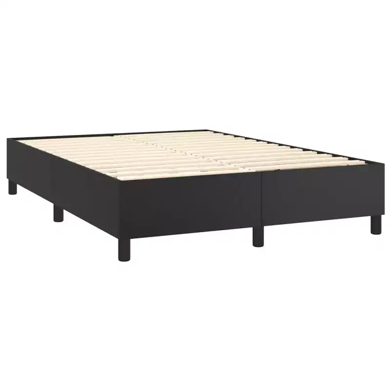 Base de cama de piel sintética negra, contrachapado, madera de ingeniería Queen