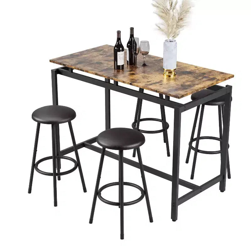 Mesa de Comedor de Altura de Mostrador, Barra de Cocina con Taburetes a Juego, Solución Completa de Comedor para Cocina, Comedor y Bar en Casa, Marrón