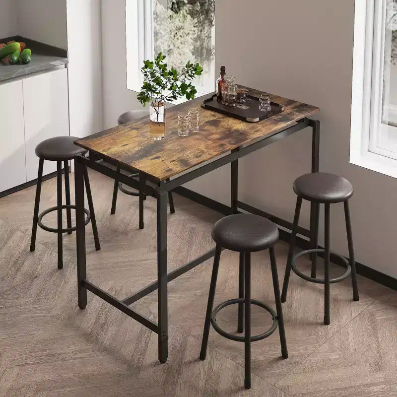 Mesa de Comedor de Altura de Mostrador, Barra de Cocina con Taburetes a Juego, Solución Completa de Comedor para Cocina, Comedor y Bar en Casa, Marrón
