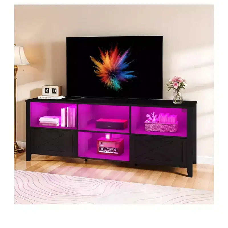 70 Inch Farmhouse TV Stand For 60/70/80 Inch TVs, LED Entertainment Center with Storage Cabinets , Media Console For Living Room