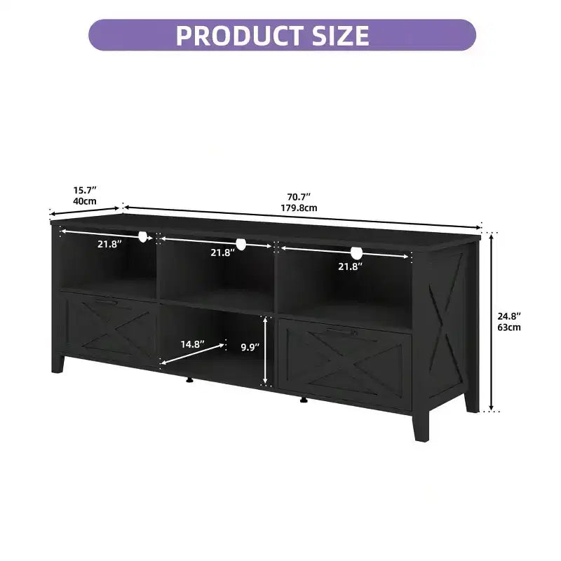 Mueble de TV de estilo rústico de 70 pulgadas para televisores de 60/70/80 pulgadas, centro de entretenimiento LED con armarios de almacenamiento, consola multimedia para sala de estar