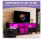 Mueble de TV de estilo rústico de 70 pulgadas para televisores de 60/70/80 pulgadas, centro de entretenimiento LED con armarios de almacenamiento, consola multimedia para sala de estar
