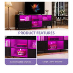 Mueble de TV de estilo rústico de 70 pulgadas para televisores de 60/70/80 pulgadas, centro de entretenimiento LED con armarios de almacenamiento, consola multimedia para sala de estar