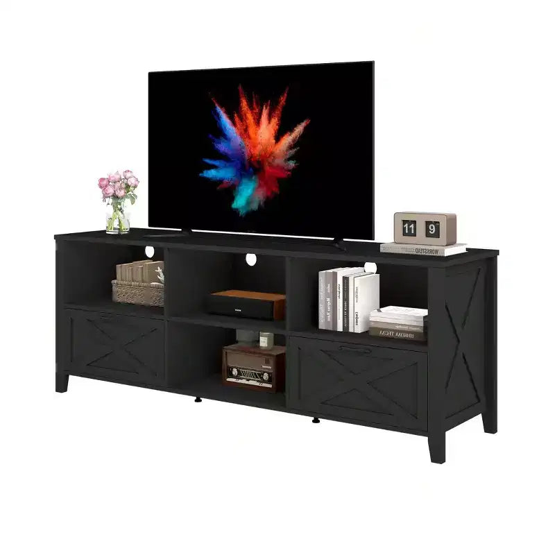 Mueble de TV de estilo rústico de 70 pulgadas para televisores de 60/70/80 pulgadas, centro de entretenimiento LED con armarios de almacenamiento, consola multimedia para sala de estar