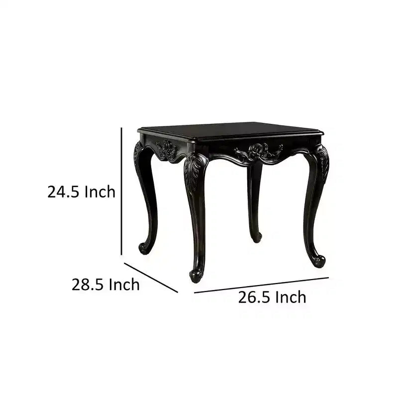 Mesa auxiliar, 29 pulgadas, patas cabriolé clásicas, madera maciza marrón oscuro