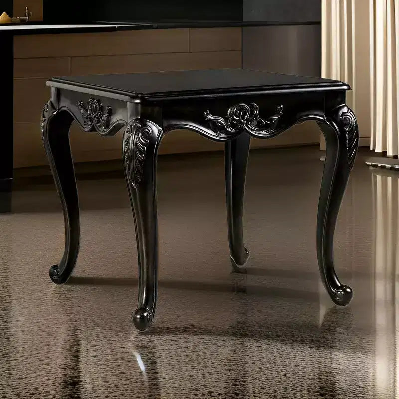 Mesa auxiliar, 29 pulgadas, patas cabriolé clásicas, madera maciza marrón oscuro