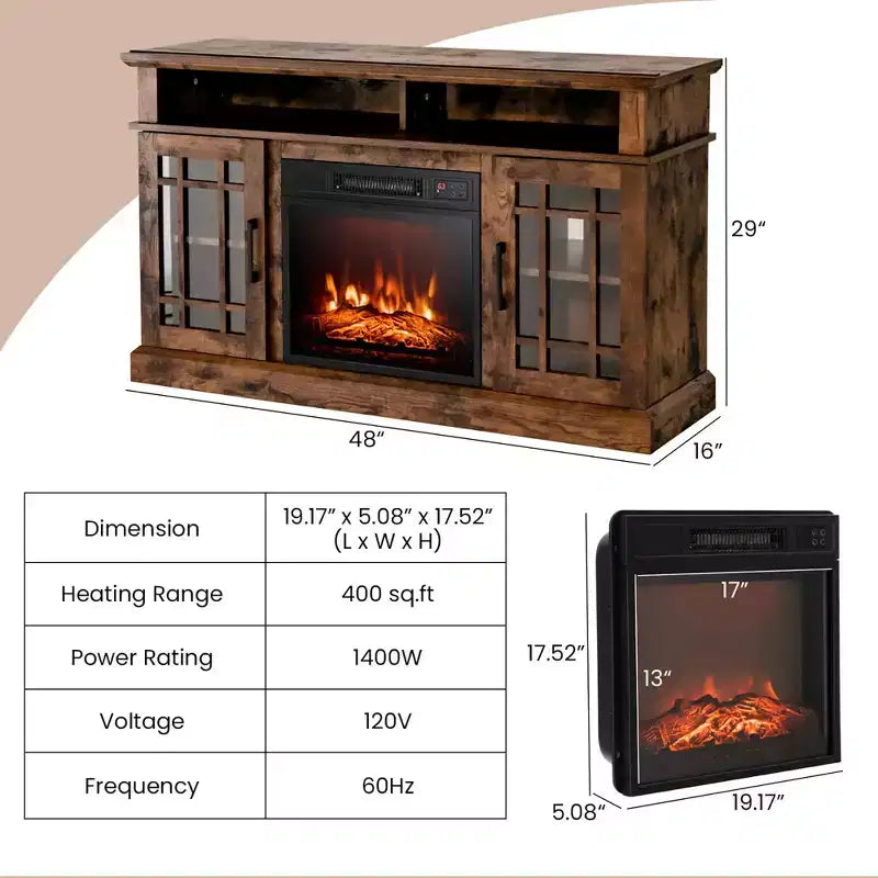 Mueble TV Consola de 48" con Chimenea Centro de Entretenimiento para Sala
