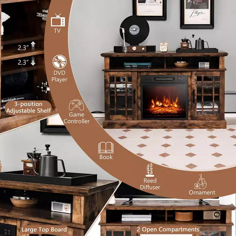 Mueble TV Consola de 48" con Chimenea Centro de Entretenimiento para Sala