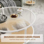 Mesa de café redonda de 30" con estante de almacenamiento de 2 niveles, cubierta de cristal moderna estilo boho y base de metal, mesa de cóctel circular estilo rústico para sala de estar