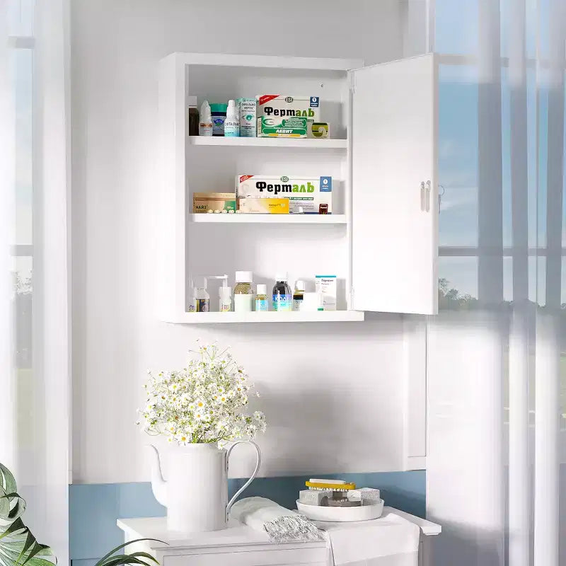 Botiquín con cerradura de 16 x 21, botiquín de pared de acero de 3 niveles con 2 llaves y estantes para baño