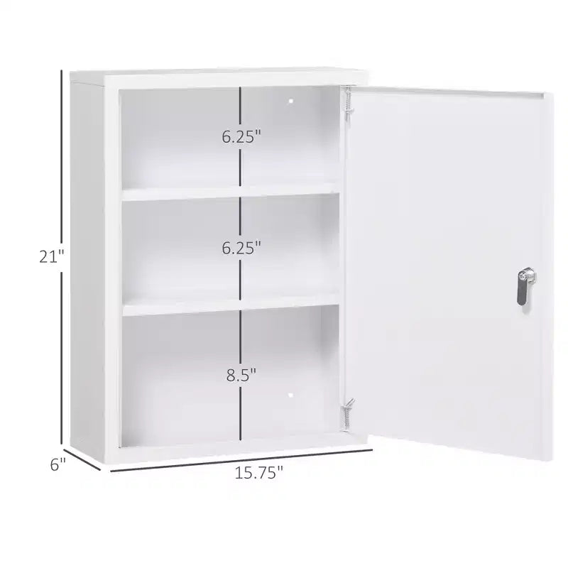 Botiquín con cerradura de 16 x 21, botiquín de pared de acero de 3 niveles con 2 llaves y estantes para baño