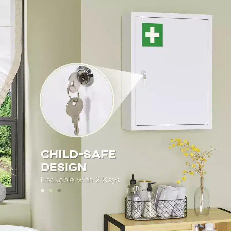 Botiquín con cerradura de 16 x 21, botiquín de pared de acero de 3 niveles con 2 llaves y estantes para baño