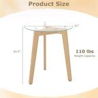 Mesa auxiliar moderna de vidrio templado con tablero transparente y estructura de madera de caucho