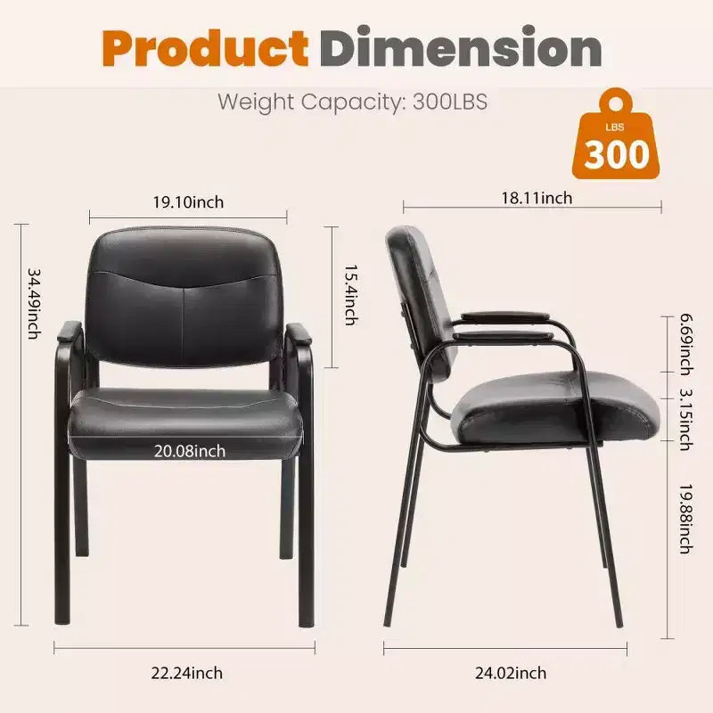 Silla de recepción sin ruedas, silla clásica de cuero sintético para invitados con reposabrazos acolchados, capacidad de 250 libras para oficina