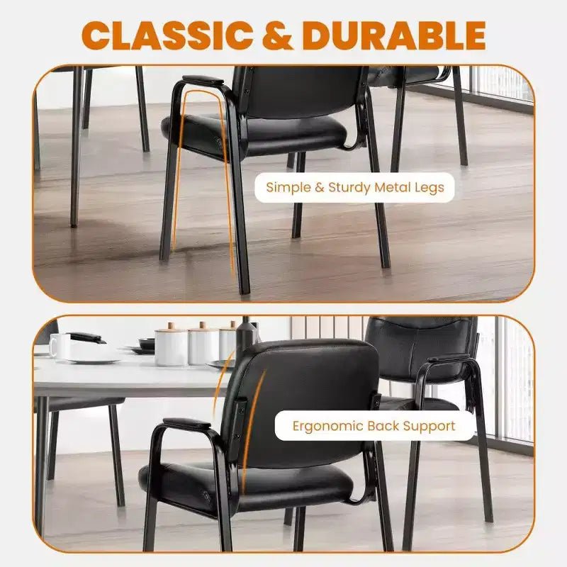 Silla de recepción sin ruedas, silla clásica de cuero sintético para invitados con reposabrazos acolchados, capacidad de 250 libras para oficina