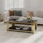 SC 2 Stainless Steel Woker Furniture 48 Wide Rectangular Coffee Table with Tempered Glass Top A