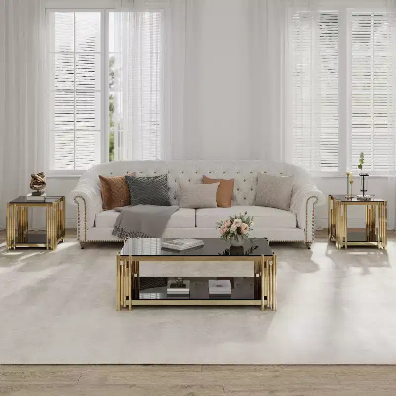 Mesa de centro rectangular de 48" de ancho con tapa de cristal templado