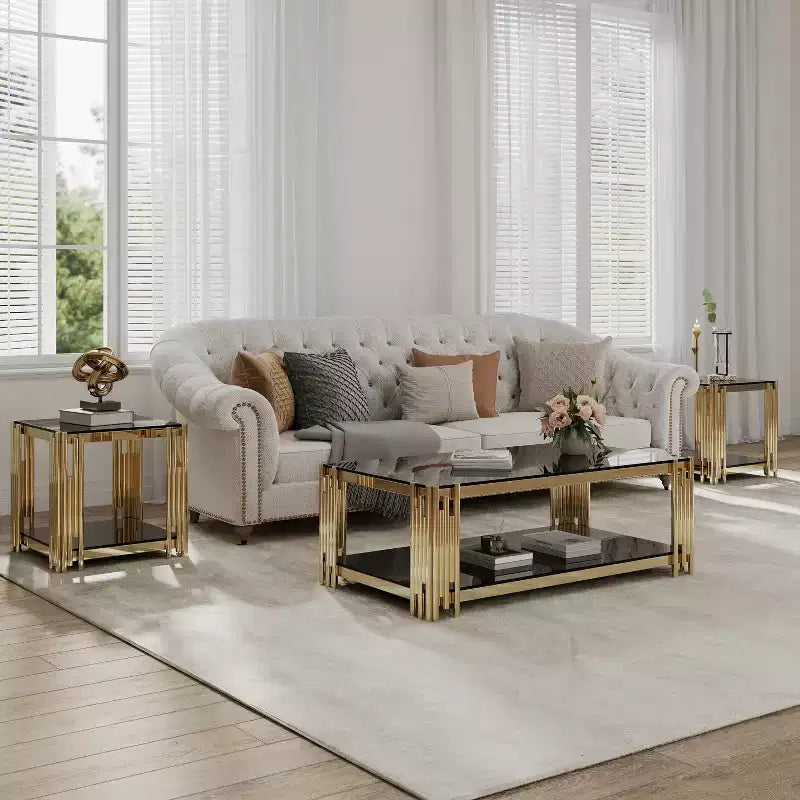 Mesa de centro rectangular de 48" de ancho con tapa de cristal templado