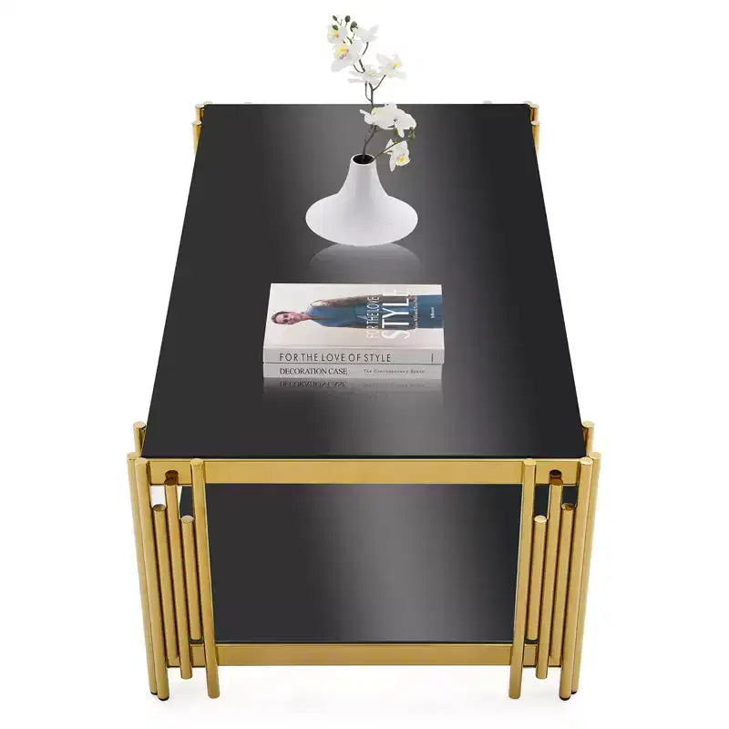 Mesa de centro rectangular de 48" de ancho con tapa de cristal templado