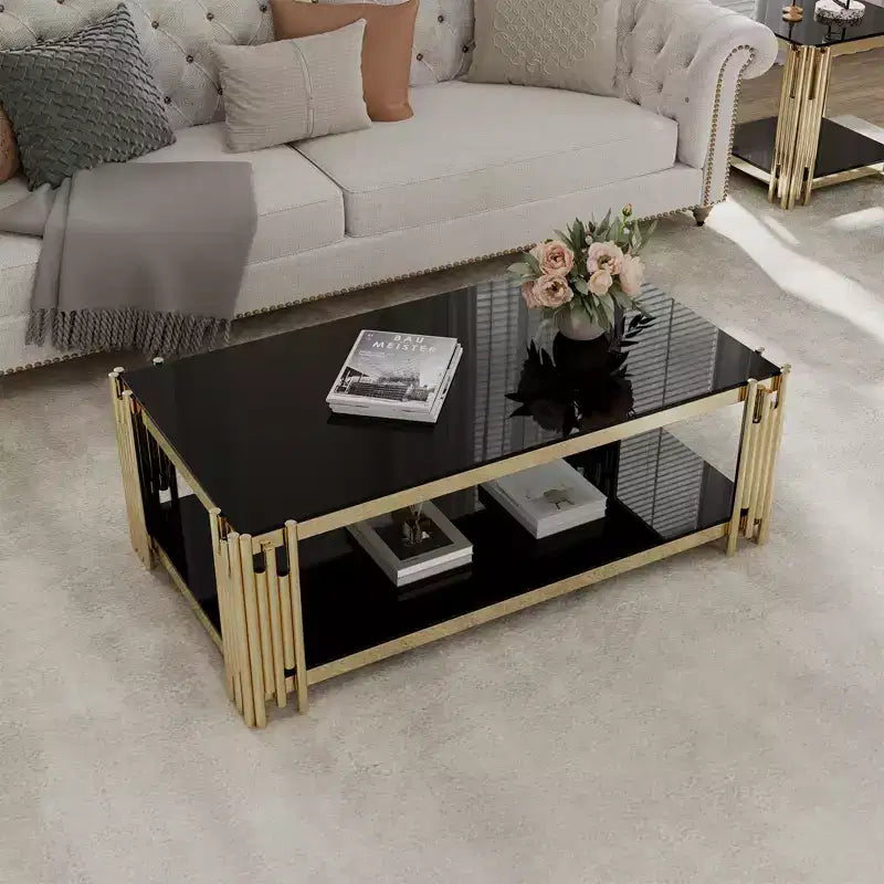 Mesa de centro rectangular de 48" de ancho con tapa de cristal templado