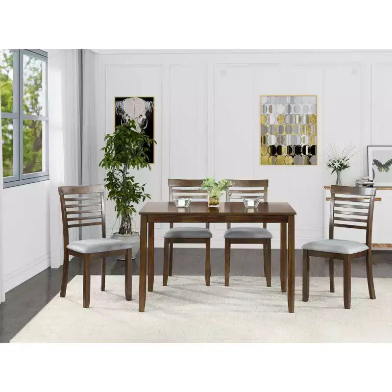 Comedor Moderno, Mesa Rectangular de Madera con Sillas Tapizadas, Comedor de Cocina, Gris
