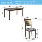 Comedor Moderno, Mesa Rectangular de Madera con Sillas Tapizadas, Comedor de Cocina, Gris