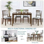 Comedor Moderno, Mesa Rectangular de Madera con Sillas Tapizadas, Comedor de Cocina, Gris