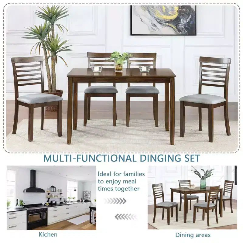 Comedor Moderno, Mesa Rectangular de Madera con Sillas Tapizadas, Comedor de Cocina, Gris