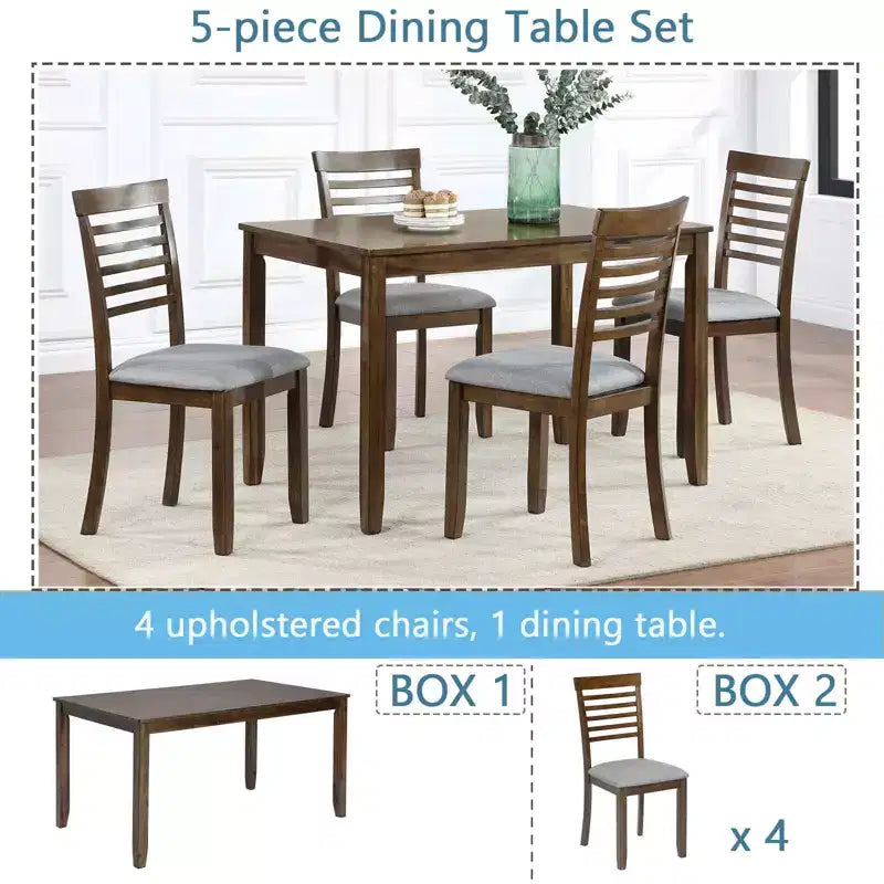Comedor Moderno, Mesa Rectangular de Madera con Sillas Tapizadas, Comedor de Cocina, Gris
