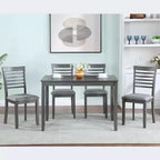 Comedor Moderno, Mesa Rectangular de Madera con Sillas Tapizadas, Comedor de Cocina, Gris