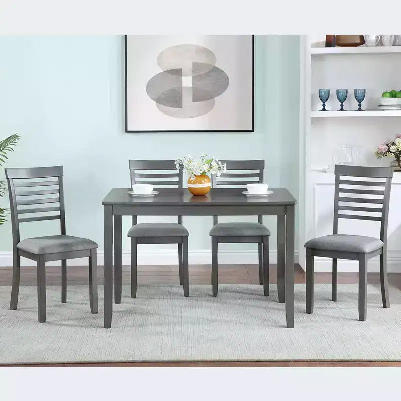 Comedor Moderno, Mesa Rectangular de Madera con Sillas Tapizadas, Comedor de Cocina, Gris