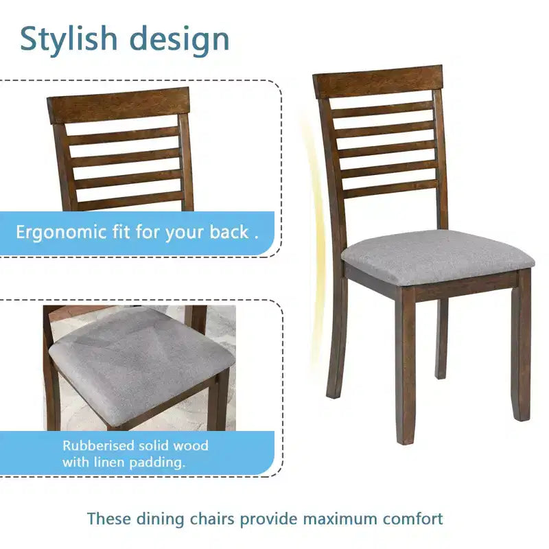 Comedor Moderno, Mesa Rectangular de Madera con Sillas Tapizadas, Comedor de Cocina, Gris