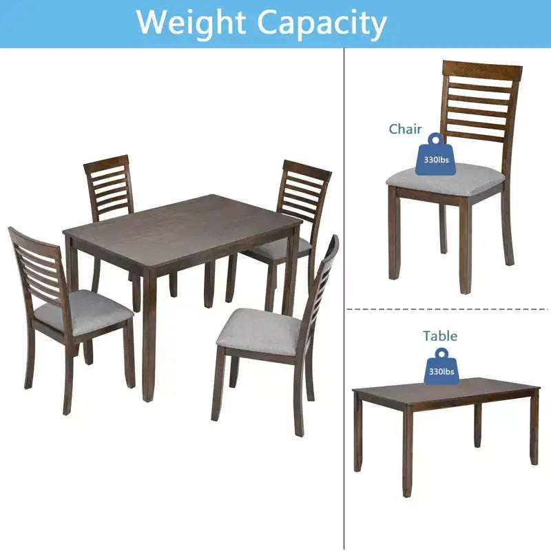 Comedor Moderno, Mesa Rectangular de Madera con Sillas Tapizadas, Comedor de Cocina, Gris