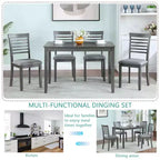 Comedor Moderno, Mesa Rectangular de Madera con Sillas Tapizadas, Comedor de Cocina, Gris