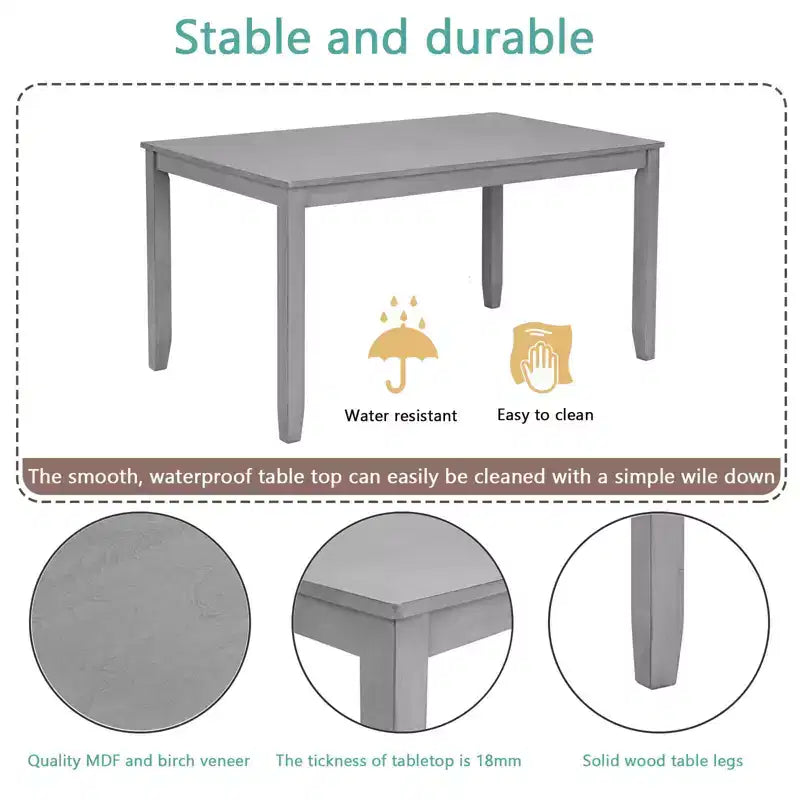 Comedor Moderno, Mesa Rectangular de Madera con Sillas Tapizadas, Comedor de Cocina, Gris