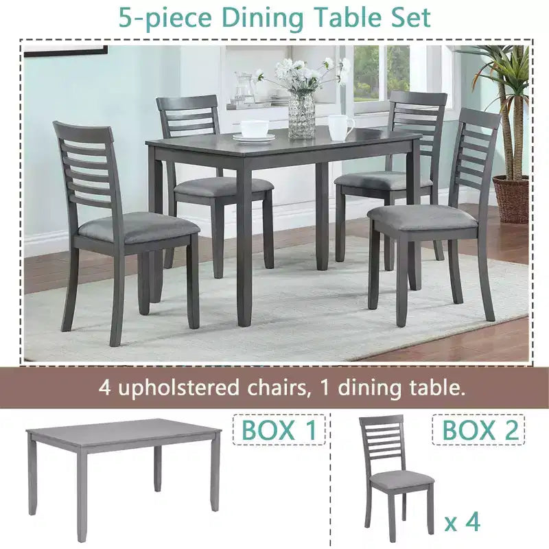Comedor Moderno, Mesa Rectangular de Madera con Sillas Tapizadas, Comedor de Cocina, Gris