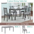 Comedor Moderno, Mesa Rectangular de Madera con Sillas Tapizadas, Comedor de Cocina, Gris