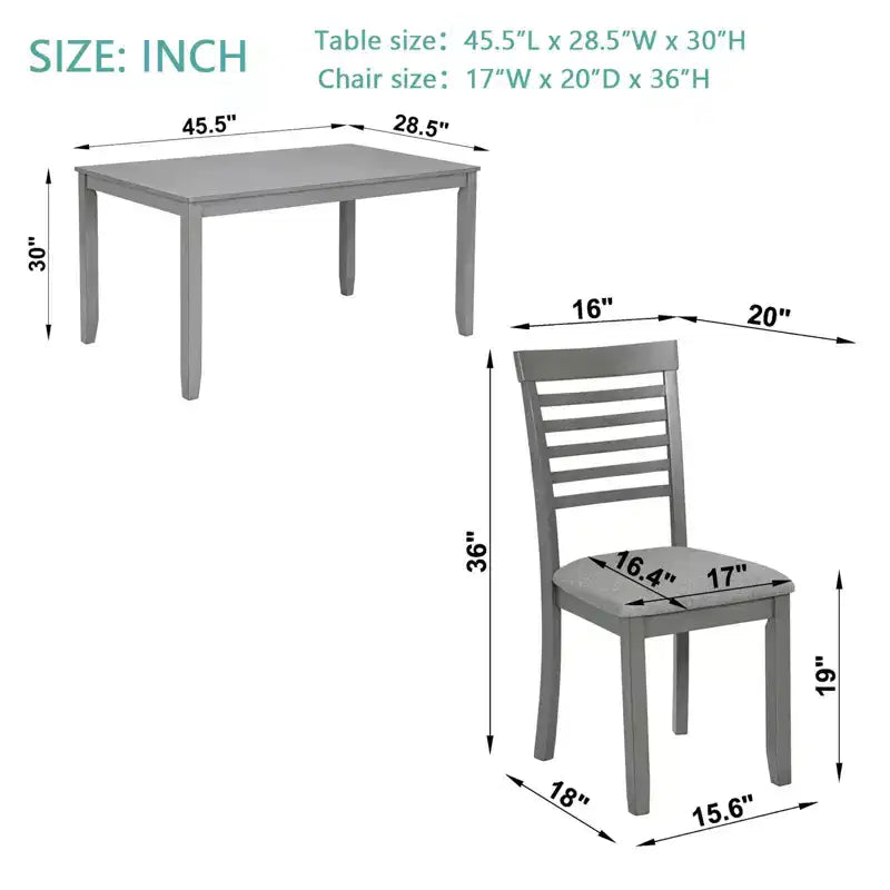 Comedor Moderno, Mesa Rectangular de Madera con Sillas Tapizadas, Comedor de Cocina, Gris