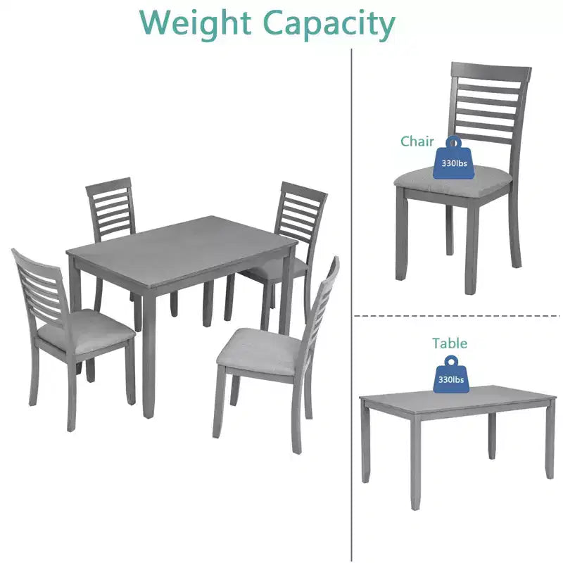 Comedor Moderno, Mesa Rectangular de Madera con Sillas Tapizadas, Comedor de Cocina, Gris