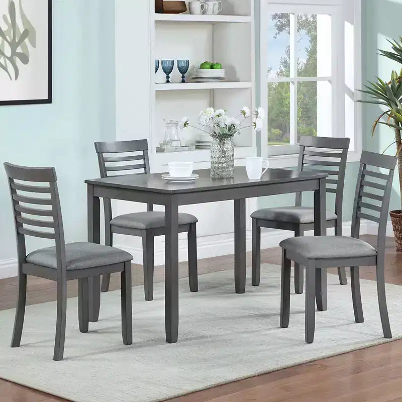 MAYEERTY 5-Piece Modern Dining Set, Rectangular Wooden Table 4 Upholstered Chairs, Kitchen Dining Room, Gray