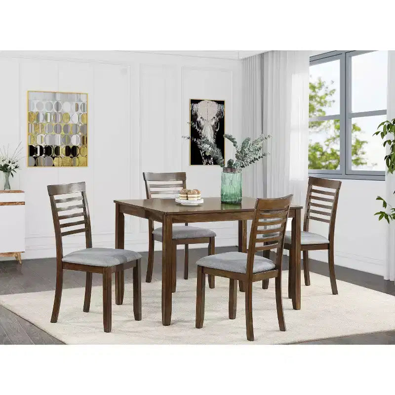 Comedor Moderno, Mesa Rectangular de Madera con Sillas Tapizadas, Comedor de Cocina, Gris