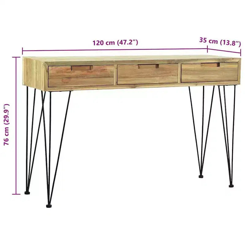 Mesa consola de teca maciza de 120x35x76 cm