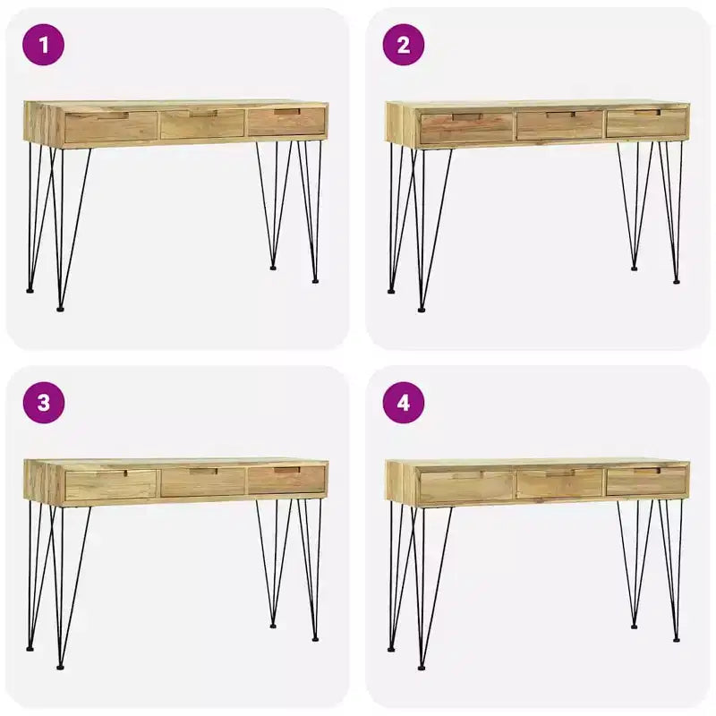 Mesa consola de teca maciza de 120x35x76 cm