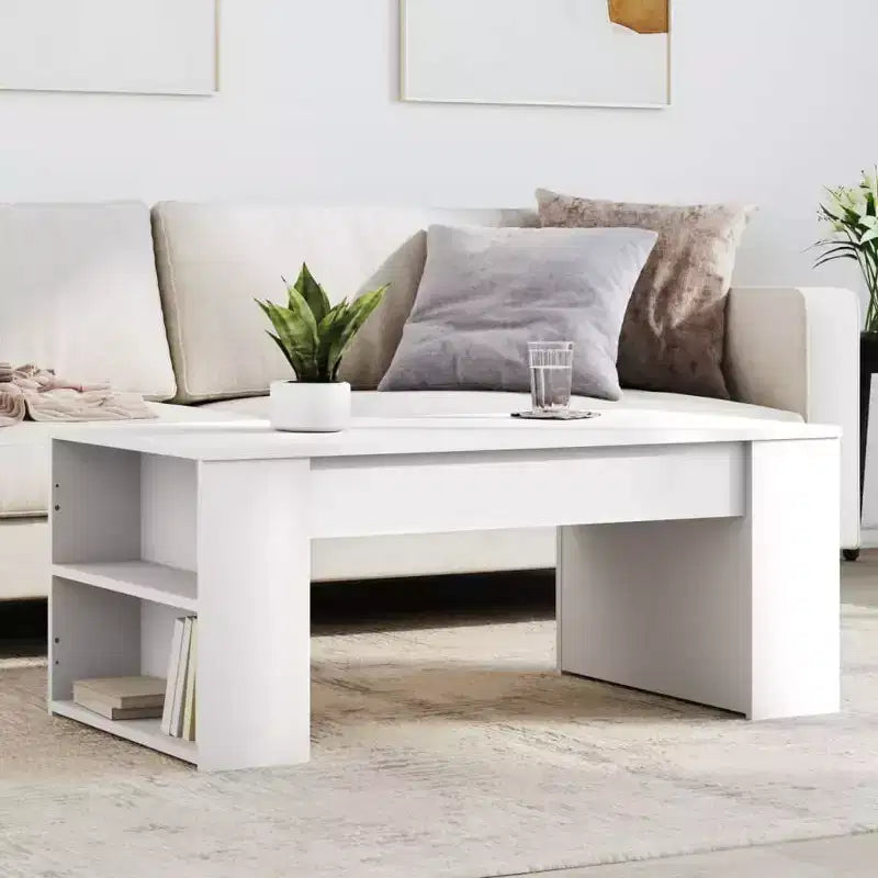 Mesa de centro blanca de madera manufacturada, mesa auxiliar pequeña