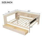 Cama de plataforma matrimonial con 2 cajones, estantes de almacenamiento, estación de carga y cabecero tapizado