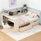 Luxystar Full Size Platform Bed with 2 Drawers, Storage Shelves, Charging Station and Upholstered Headboard