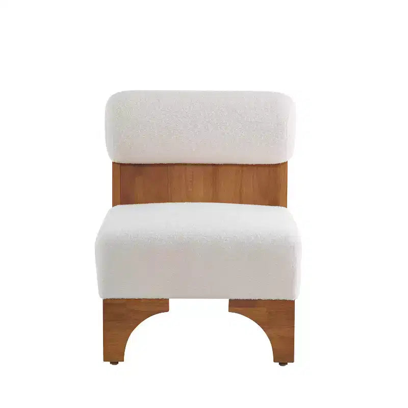 Sillón moderno de Boucle, marco de madera maciza, respaldo enrollado, tapicería suave y duradera, sala de estar, dormitorio, oficina