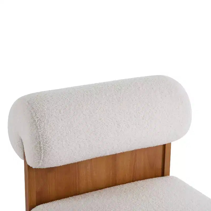 Sillón moderno de Boucle, marco de madera maciza, respaldo enrollado, tapicería suave y duradera, sala de estar, dormitorio, oficina