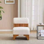 Sillón moderno de Boucle, marco de madera maciza, respaldo enrollado, tapicería suave y duradera, sala de estar, dormitorio, oficina