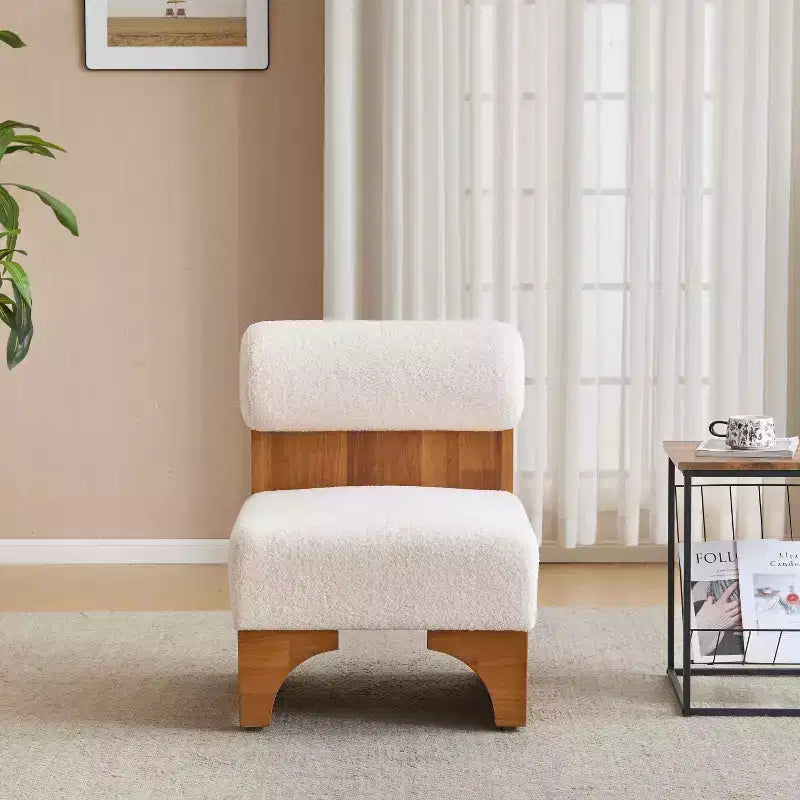 Sillón moderno de Boucle, marco de madera maciza, respaldo enrollado, tapicería suave y duradera, sala de estar, dormitorio, oficina